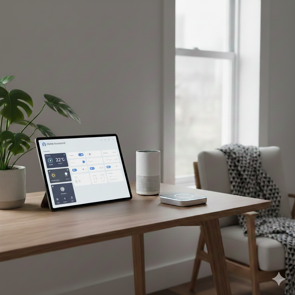 Minimalistisches Wohnzimmer mit sanfter Beleuchtung